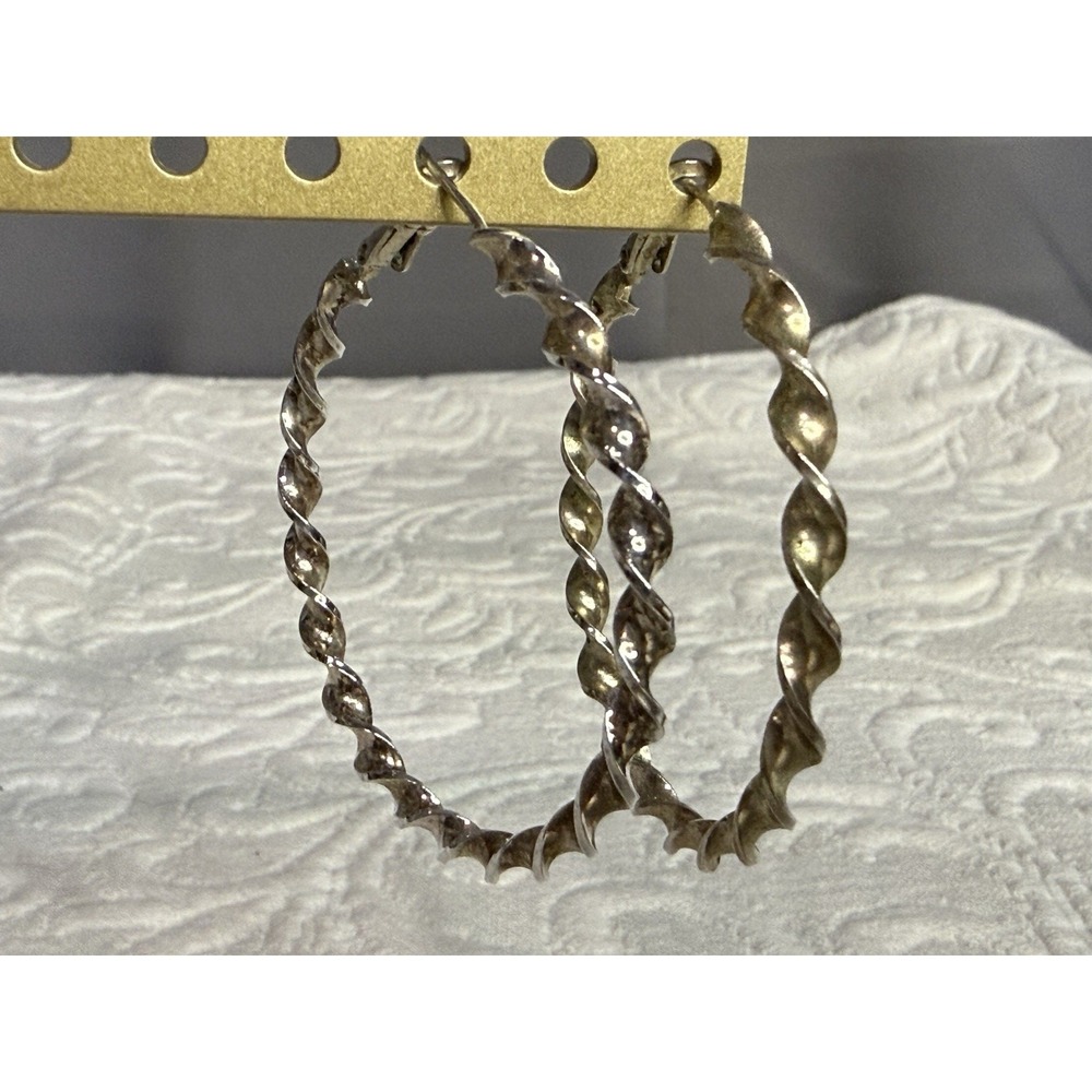 Sterling Silver Large Twisted Hoop Earrings 2 Inches 925